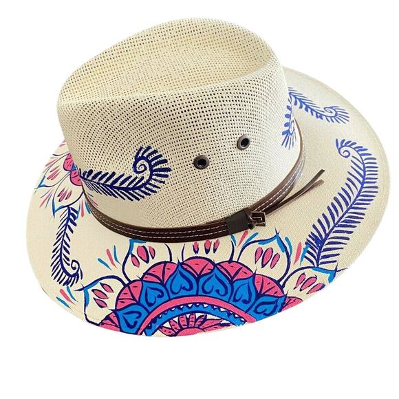 MEXICAN Artisanal Hat HandPainted Fedora Mandala Sombrero Panama Bohemian Medium main image 6